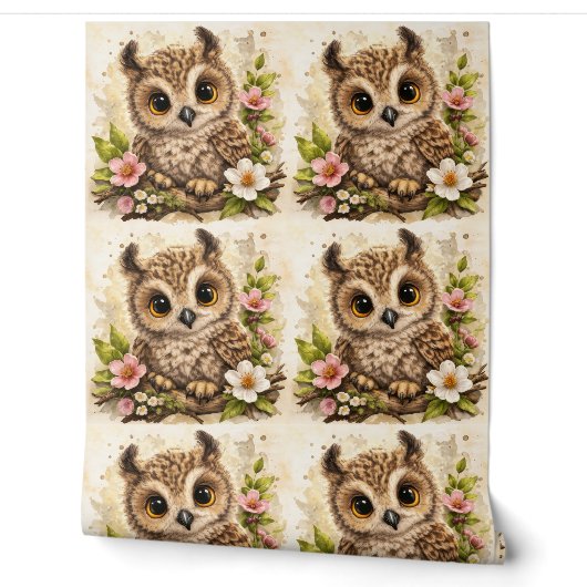 Cute Owl Floral Pattern Wallpaper Nursery Tapete (Abrollen)