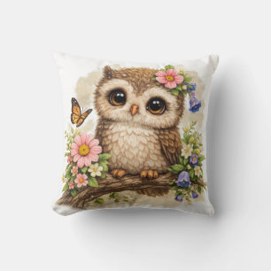 Cute Owl Floral Pillow Kawaii Animal Nursery Decor Kissen