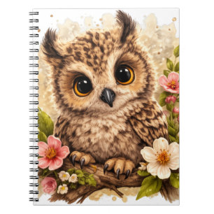 Cute Owl Floral Spiral Notebook Kawaii Notizblock