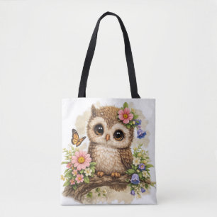 Cute Owl Floral Tote Bag Kawaii Animal Tasche