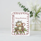 Cute Owl Holding Candy Cane Feiertagskarte (Stehend Vorderseite)