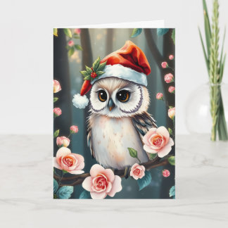 Cute owl in Christmas hat Christmas card Feiertagskarte