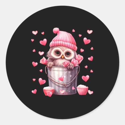 Cute Owl In Valentines Basket For Girls Women Nk R Runder Aufkleber (Vorderseite)