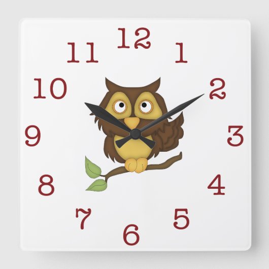 Cute Owl Kid's wall-clock/Square Quadratische Wanduhr (Vorderseite)