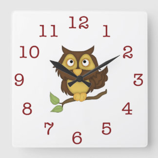 Cute Owl Kid's wall-clock/Square Quadratische Wanduhr
