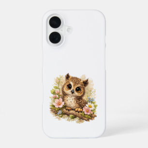 Cute Owl on Branch iPhone 16 Case Floral Hülle