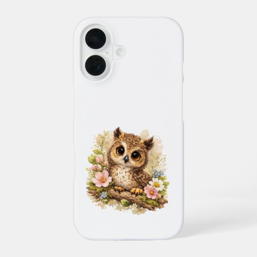 Cute Owl on Branch iPhone 16 Case Floral Hülle (Rückseite)