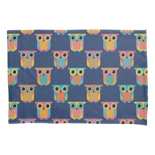 Cute Owl Pattern on Blue Kissenbezug (Vorderseite)