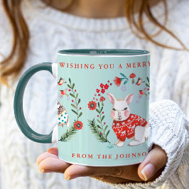 Cute Owl Rabbit Penguin Christmas Holiday Name Tasse