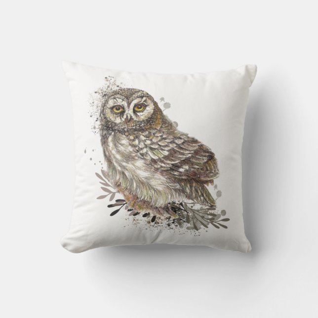 Cute Owl ,Watercolor Bird Nature  Kissen (Vorderseite)