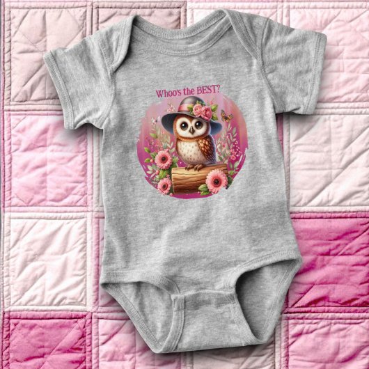 Cute Owl with Hat & Floral Scene Baby Strampler