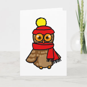 Cute owl with winter hat and scarf feiertagskarte