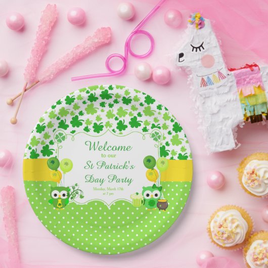 Cute Owls St Patrick's Day Party Pappteller (Party)