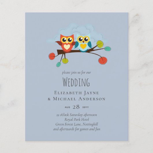 Cute OWLS Themed Wedding Blue Orange (Vorderseite)