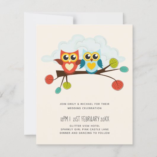 Cute OWLS Themed Wedding Blue Orange (Vorderseite)