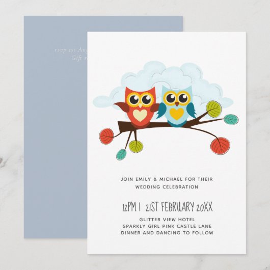 Cute OWLS Themed Wedding Blue Orange (Vorne/Hinten)