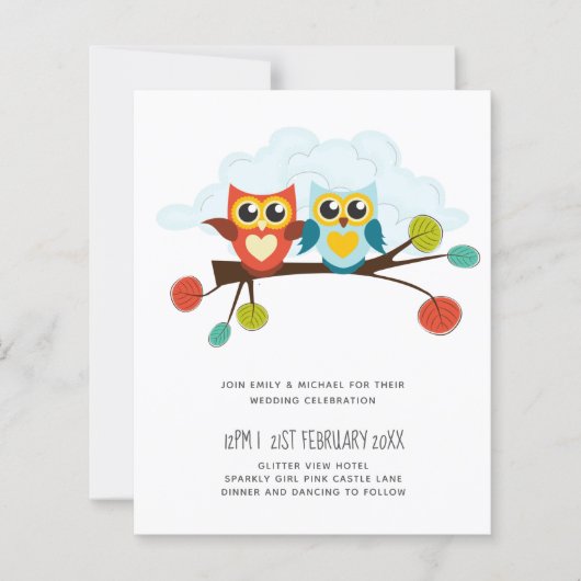 Cute OWLS Themed Wedding Blue Orange (Vorderseite)