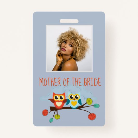 Cute OWLS Themed Wedding Blue Orange Ausweis (Vorderseite)