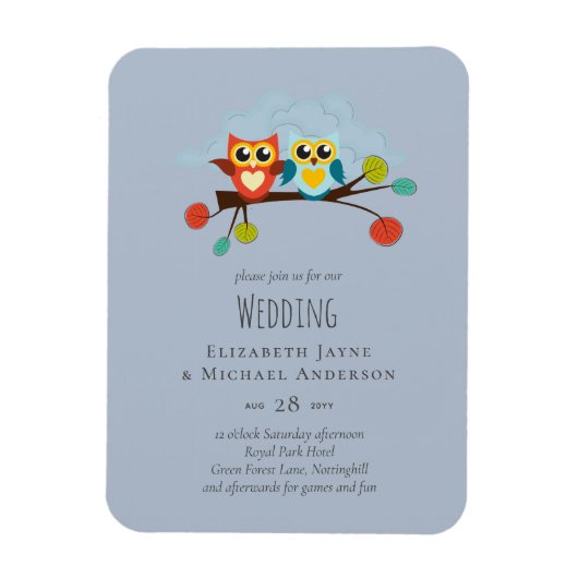 Cute OWLS Themed Wedding Blue Orange Magnet (Vertikal)