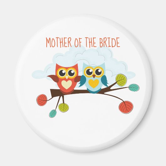 Cute OWLS Themed Wedding Blue Orange Magnet (Vorne)