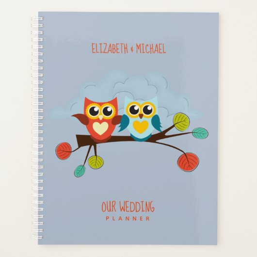 Cute OWLS Themed Wedding Blue Orange Planer (Vorderseite)