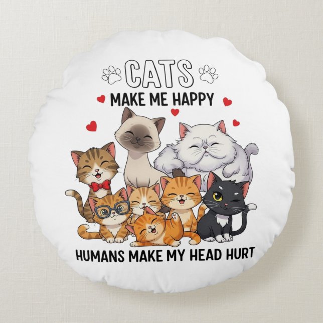 Cute Pack of Happy Cats Rundes Kissen (Vorderseite)