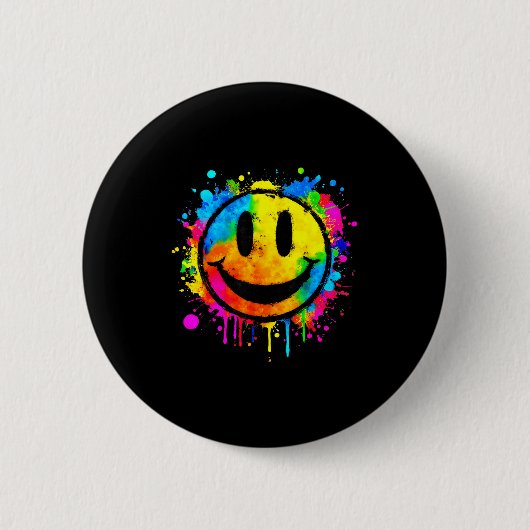 Cute Paint Splash Happy Smile Face 70s Tie Dye Smi Button (Vorderseite)
