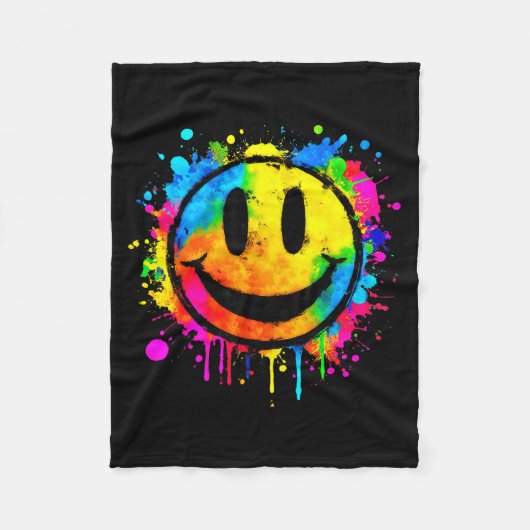 Cute Paint Splash Happy Smile Face 70s Tie Dye Smi Fleecedecke (Vorderseite)
