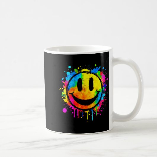 Cute Paint Splash Happy Smile Face 70s Tie Dye Smi Kaffeetasse (Rechts)