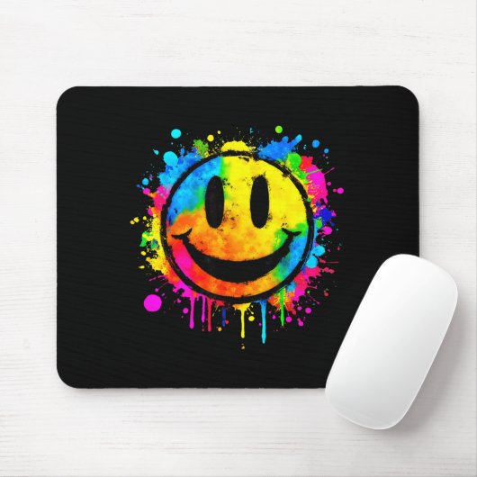 Cute Paint Splash Happy Smile Face 70s Tie Dye Smi Mousepad (Mit Mouse)