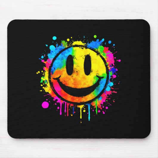 Cute Paint Splash Happy Smile Face 70s Tie Dye Smi Mousepad (Vorne)