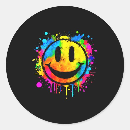Cute Paint Splash Happy Smile Face 70s Tie Dye Smi Runder Aufkleber (Vorderseite)