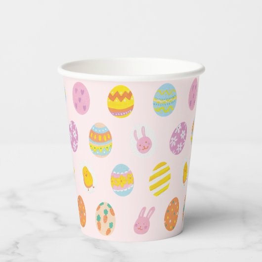 Cute Painted Egg Pattern Pink Kids Birthday Party Pappbecher (Rückseite)