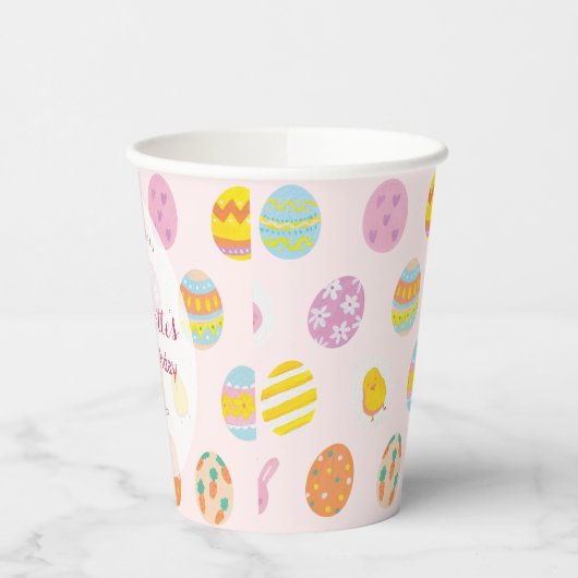 Cute Painted Egg Pattern Pink Kids Birthday Party Pappbecher (Links)
