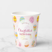 Cute Painted Egg Pattern Pink Kids Birthday Party Pappbecher (Vorderseite)
