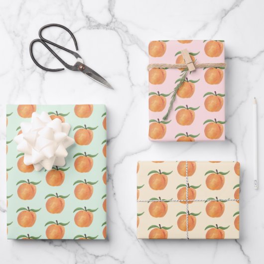 Cute Painted Peach Fruit Illustration Geschenkpapier Set (Vorderseite)