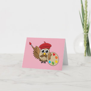 Cute Painter Owl Cartoon   Add own Text Karte