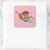 Cute Painter Owl Cartoon Quadratischer Aufkleber (Tasche)