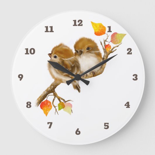 Cute Pair of Sparrow Birds Wall Clock Große Wanduhr (Vorderseite)