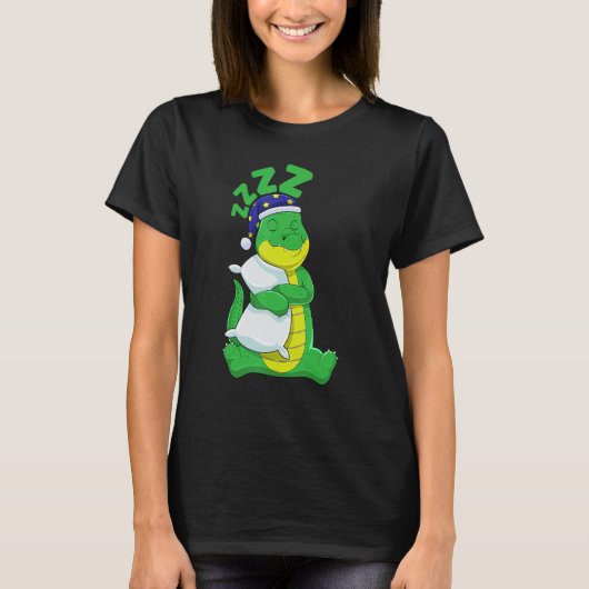 Cute Pajama for Women Nigh Sleeping Alligator T-Shirt (Vorderseite)