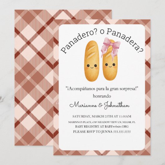 Cute Panadero o Panadera Baby Reveal  Einladung (Vorne/Hinten)