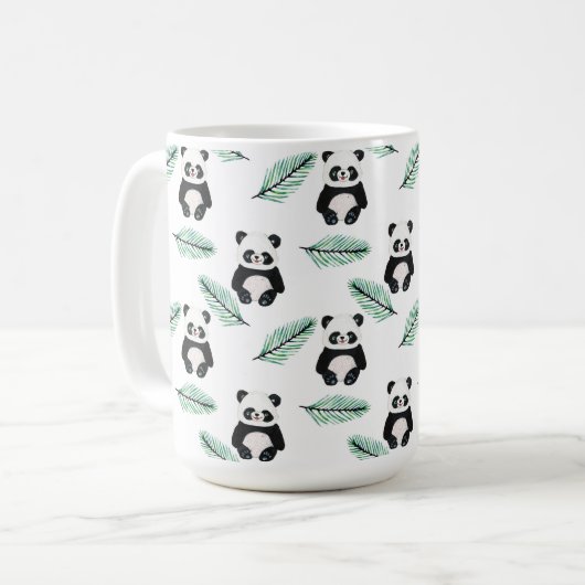 Cute panda and palm leaf pattern kaffeetasse (Vorderseite Links)
