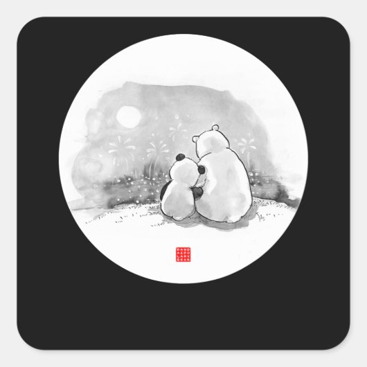 Cute Panda And Polar Bear Animal Lover Quadratischer Aufkleber (Vorderseite)