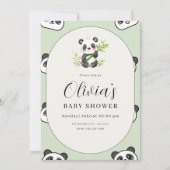 Cute Panda Baby Shower Green Botanical Panda Theme Einladung (Vorderseite)