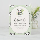 Cute Panda Baby Shower Green Botanical Panda Theme Einladung (Stehend Vorderseite)
