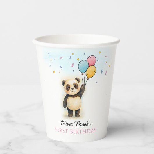 Cute Panda Balloon 1st Birthday Party Paper Cups Pappbecher (Vorderseite)