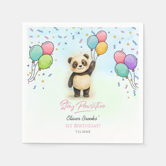 Cute Panda Balloon 1st Birthday Party Serviette (Vorderseite)