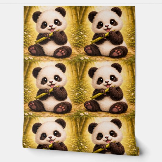 Cute Panda Bamboo Pattern Wallpaper Nursery Tapete (Abrollen)