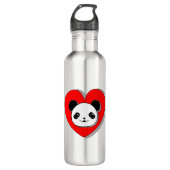 Cute Panda Bear And Red Heart Drawing Edelstahlflasche (Vorderseite)