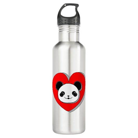 Cute Panda Bear And Red Heart Drawing Edelstahlflasche (Vorderseite)
